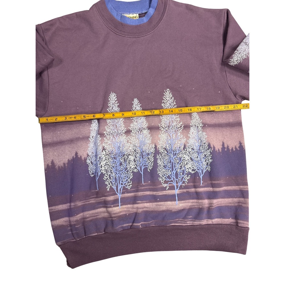 Morning Sun Vintage 90s Scenic Tree Sweatshirt Purple USA Nature AOP Mens L - Picture 6 of 7